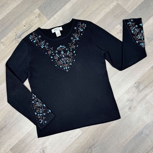 Kikit Turquoise Beaded Studs Sweater Black Medium Western - Picture 11 of 11